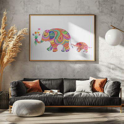 Elephant and Baby - Stretched Canvas, Poster or Fine Art Print I Heart Wall Art