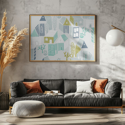 City life neighborhood soft grey pattern - Stretched Canvas, Poster or Fine Art Print I Heart Wall Art