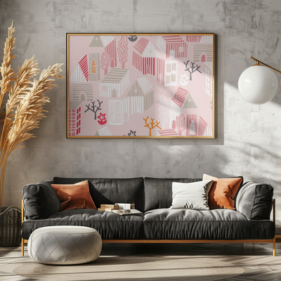 City life neighborhood pearl pink pattern - Stretched Canvas, Poster or Fine Art Print I Heart Wall Art