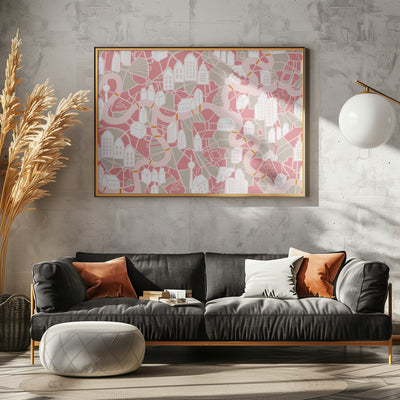 City life map pearl pink pattern - Stretched Canvas, Poster or Fine Art Print I Heart Wall Art