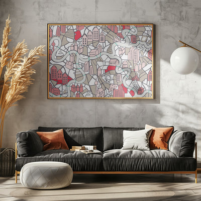 City life map mauve pattern - Stretched Canvas, Poster or Fine Art Print I Heart Wall Art