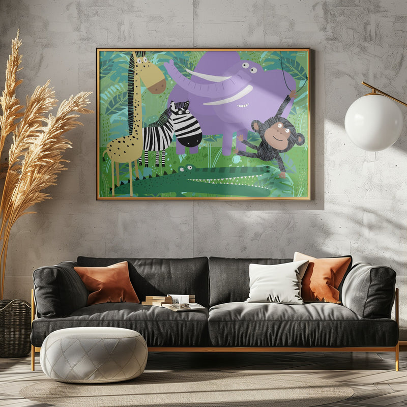 Animals Hanging Out in the Jungle by Carla Daly - Stretched Canvas, Poster or Fine Art Print I Heart Wall Art