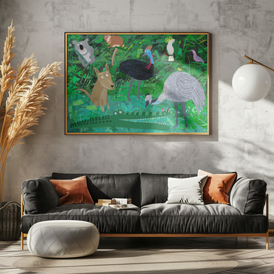 Funny Australian Animals in the Jungle by Carla Daly - Stretched Canvas, Poster or Fine Art Print I Heart Wall Art