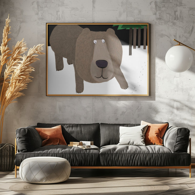 Cute Brown Bear in the Snow by Carla Daly - Stretched Canvas, Poster or Fine Art Print I Heart Wall Art