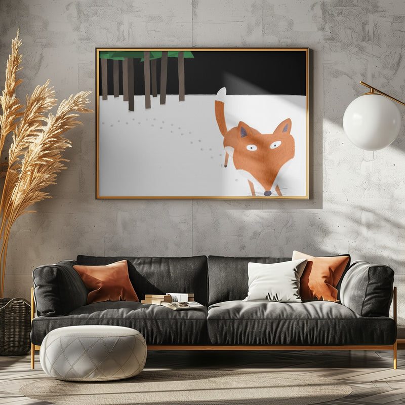 Little Red Fox Running in the Snow by Artist Carla Daly - Stretched Canvas, Poster or Fine Art Print I Heart Wall Art