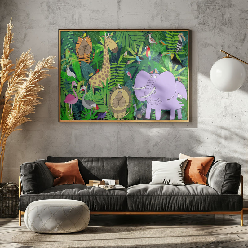 Jungle Animals Deep in the Jungle Foliage by Artist Carla Daly - Stretched Canvas, Poster or Fine Art Print I Heart Wall Art