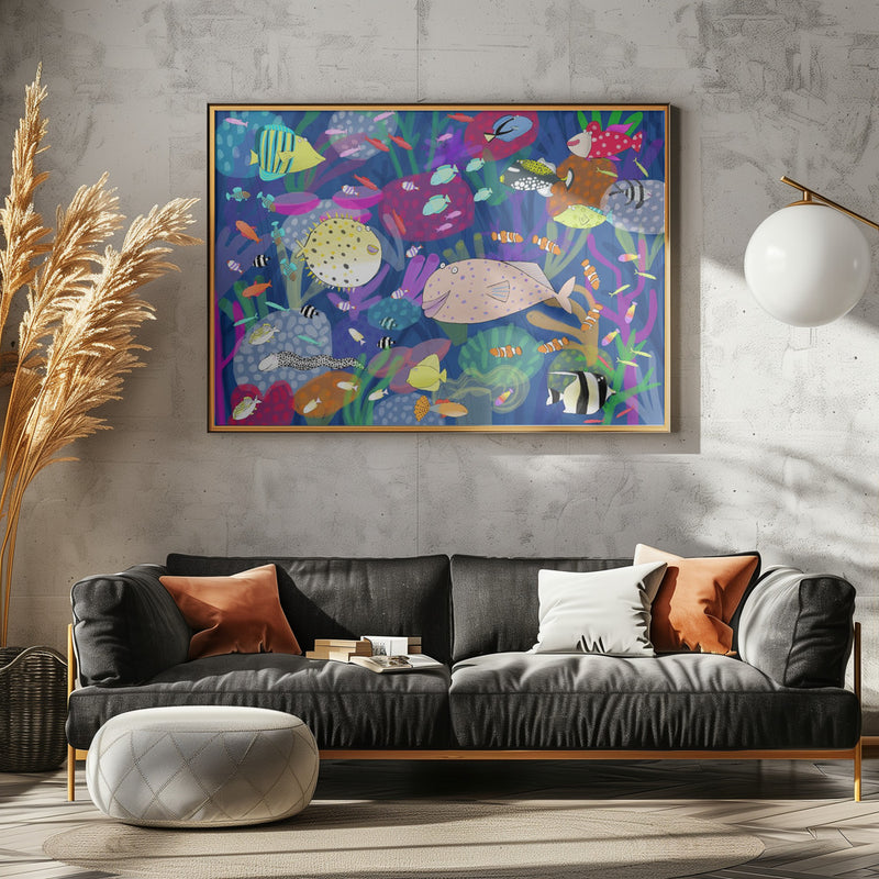 Colorful Tropical Fish Illustration by Artist Carla Daly - Stretched Canvas, Poster or Fine Art Print I Heart Wall Art