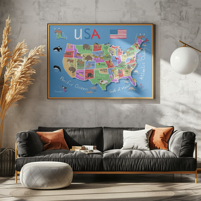 Illustrated Map of United States of America by Carla Daly - Stretched Canvas, Poster or Fine Art Print I Heart Wall Art