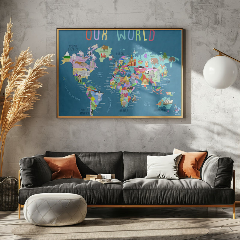 Our World Illustrated World Map for Kids - Stretched Canvas, Poster or Fine Art Print I Heart Wall Art