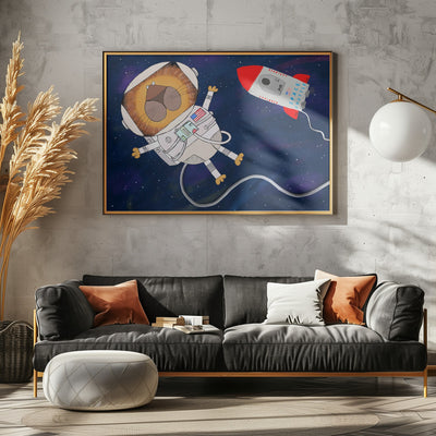 Funny Lion Astronaut is Swirling in Space by Artist Carla Daly - Stretched Canvas, Poster or Fine Art Print I Heart Wall Art