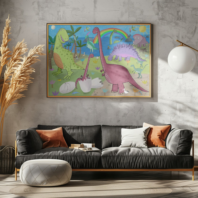 Cute Dinosaur in the Jurassic Park by Artist Carla Daly - Stretched Canvas, Poster or Fine Art Print I Heart Wall Art