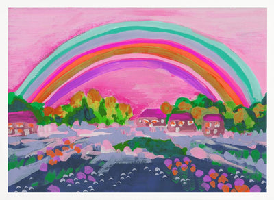 Countryside Rainbow On Pink - Stretched Canvas, Poster or Fine Art Print I Heart Wall Art