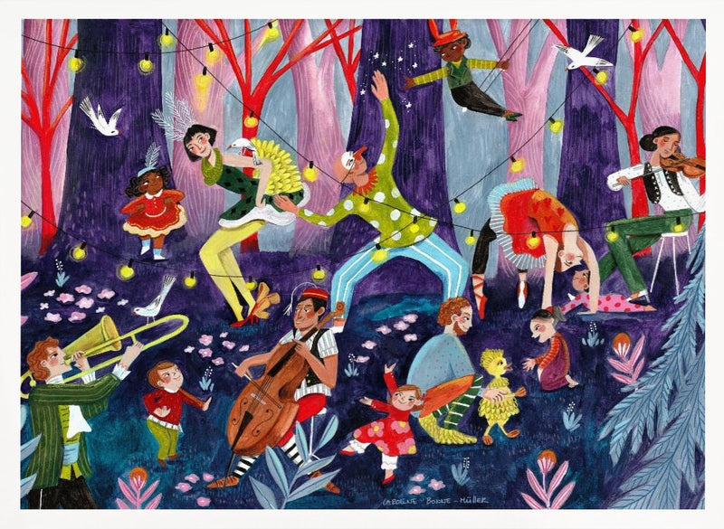 Circus performers and children in the forest - Stretched Canvas, Poster or Fine Art Print I Heart Wall Art