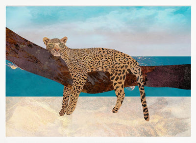 Leopard lying on beach landscape - Stretched Canvas, Poster or Fine Art Print I Heart Wall Art