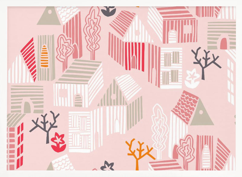 City life neighborhood pearl pink pattern - Stretched Canvas, Poster or Fine Art Print I Heart Wall Art