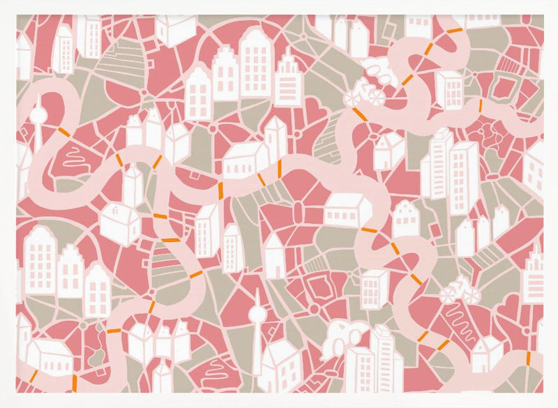 City life map pearl pink pattern - Stretched Canvas, Poster or Fine Art Print I Heart Wall Art