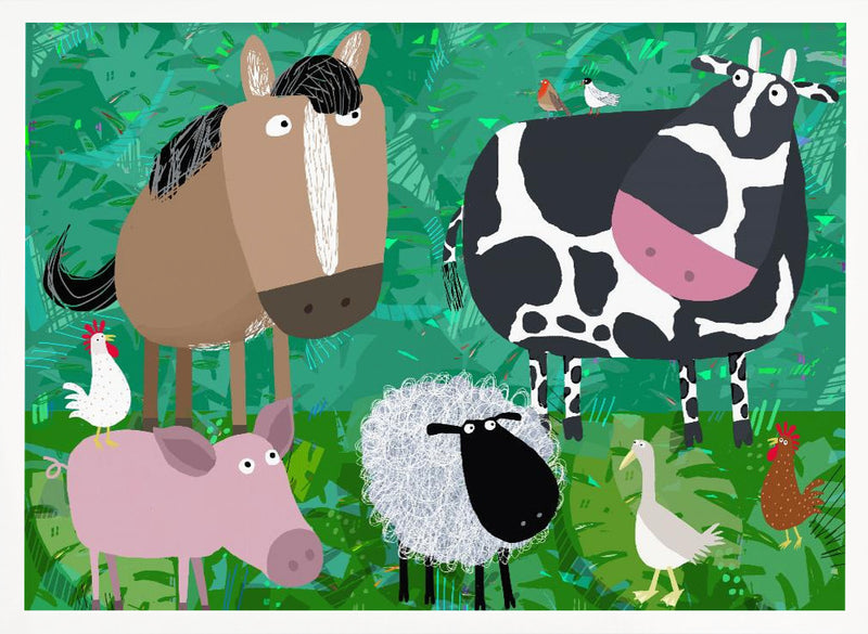 Cute Farm Animals Hanging Out in the Green Fields by Carla Daly - Stretched Canvas, Poster or Fine Art Print I Heart Wall Art