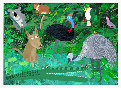 Funny Australian Animals in the Jungle by Carla Daly - Stretched Canvas, Poster or Fine Art Print I Heart Wall Art