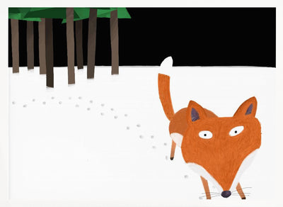 Little Red Fox Running in the Snow by Artist Carla Daly - Stretched Canvas, Poster or Fine Art Print I Heart Wall Art