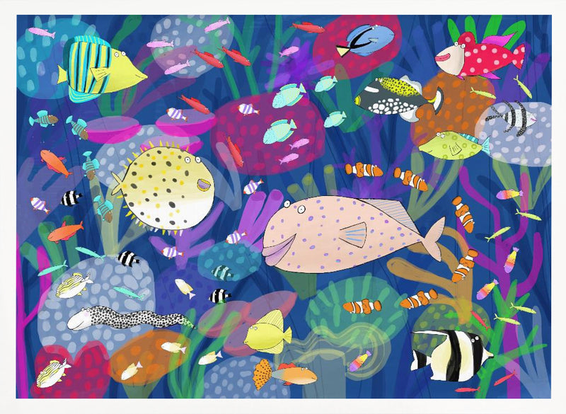 Colorful Tropical Fish Illustration by Artist Carla Daly - Stretched Canvas, Poster or Fine Art Print I Heart Wall Art