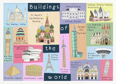 Buildings of the World Illustrated by Artist Carla Daly - Stretched Canvas, Poster or Fine Art Print I Heart Wall Art