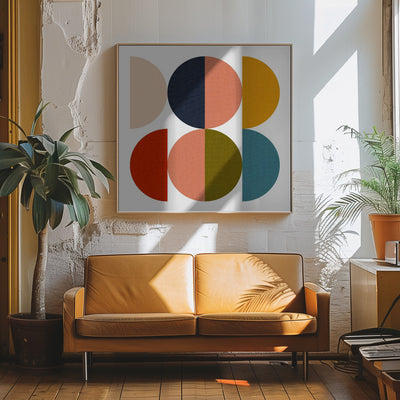 Mid Century Geometric Color Play 1 - Square Stretched Canvas, Poster or Fine Art Print I Heart Wall Art