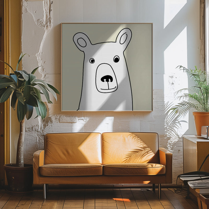 Bear In a Yellow Square - Square Stretched Canvas, Poster or Fine Art Print I Heart Wall Art