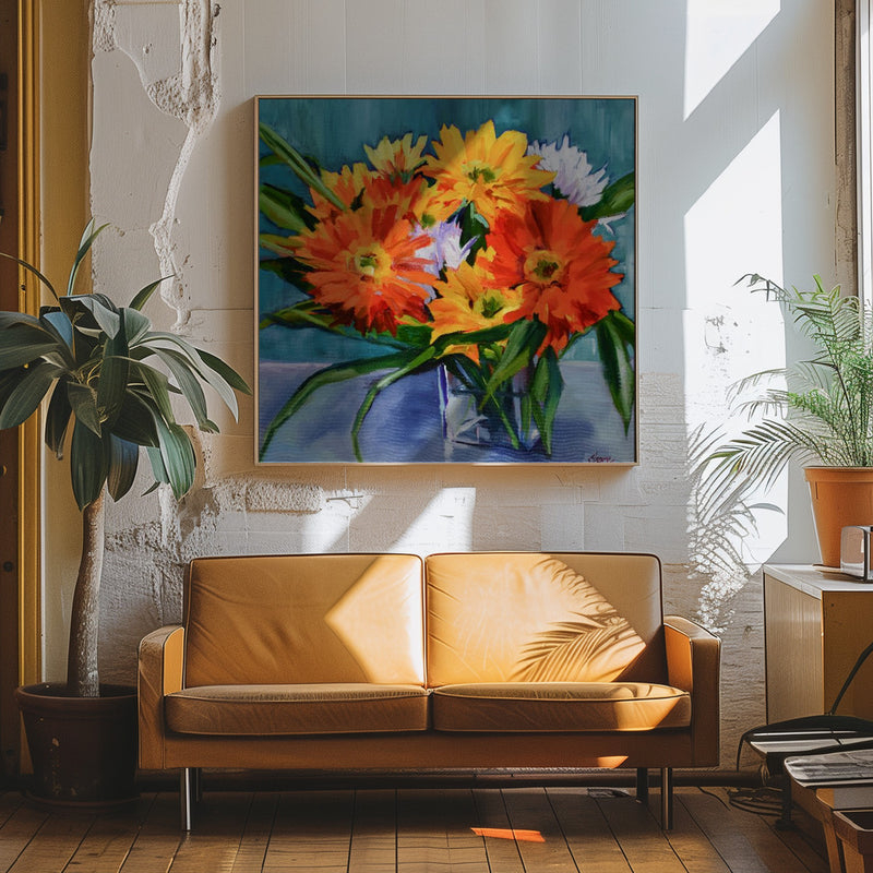 Flowers In Vase - Square Stretched Canvas, Poster or Fine Art Print I Heart Wall Art