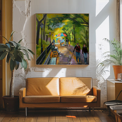 Central Park Stroll - Square Stretched Canvas, Poster or Fine Art Print I Heart Wall Art