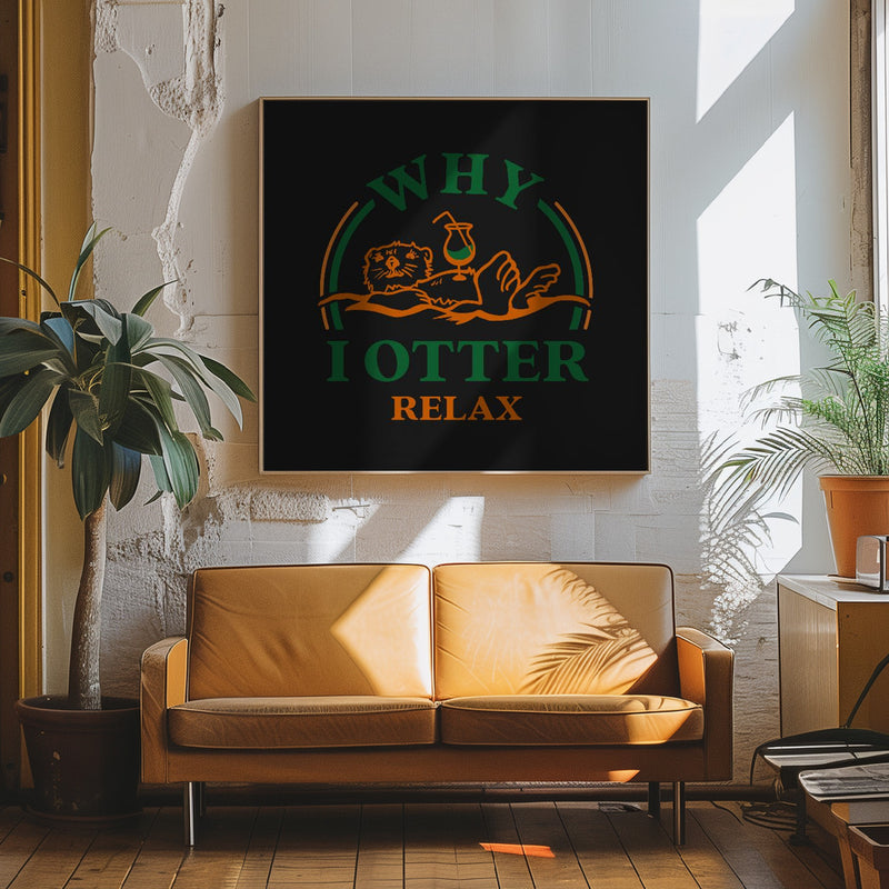 Otter Green Orange.png - Square Stretched Canvas, Poster or Fine Art Print I Heart Wall Art