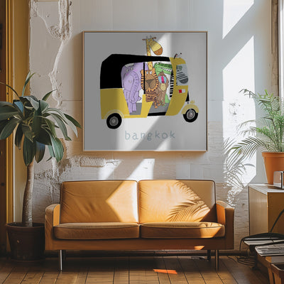 Jungle Animals Take a Ride in a Bangkok Tuk Tuk by Carla Daly - Square Stretched Canvas, Poster or Fine Art Print I Heart Wall Art