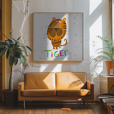 Happy Tiger Wearing Glasses by Illustrator Carla Daly - Square Stretched Canvas, Poster or Fine Art Print I Heart Wall Art