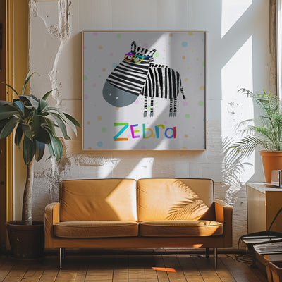 Funny Zebra Wearing Glasses by Illustrator Carla Daly - Square Stretched Canvas, Poster or Fine Art Print I Heart Wall Art