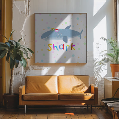 Funny Shark Wearing Glasses by Artist Carla Daly - Square Stretched Canvas, Poster or Fine Art Print I Heart Wall Art