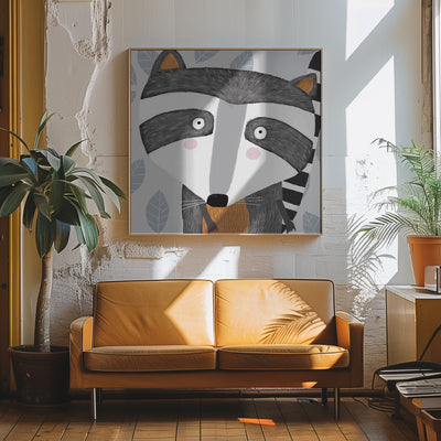 X Racoon Face2 - Square Stretched Canvas, Poster or Fine Art Print I Heart Wall Art