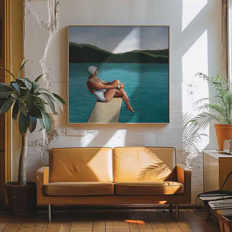 Swimmer At Lake - Square Stretched Canvas, Poster or Fine Art Print I Heart Wall Art