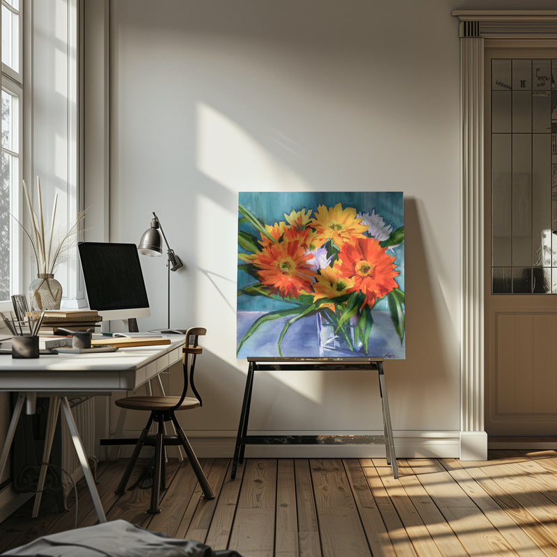 Flowers In Vase - Square Stretched Canvas, Poster or Fine Art Print I Heart Wall Art