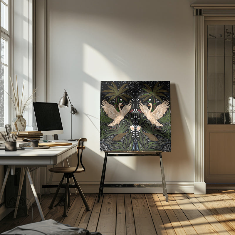 Swan Dance - Square Stretched Canvas, Poster or Fine Art Print I Heart Wall Art