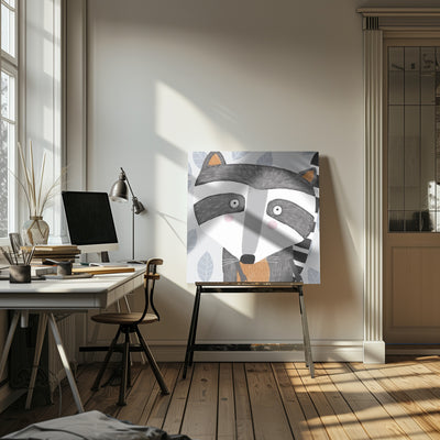 X Racoon Face2 - Square Stretched Canvas, Poster or Fine Art Print I Heart Wall Art