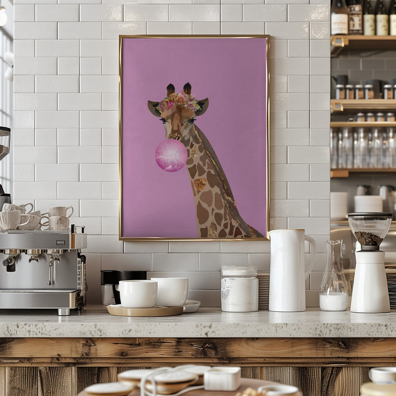 Giraffe pink bubblegum - Stretched Canvas, Poster or Fine Art Print I Heart Wall Art