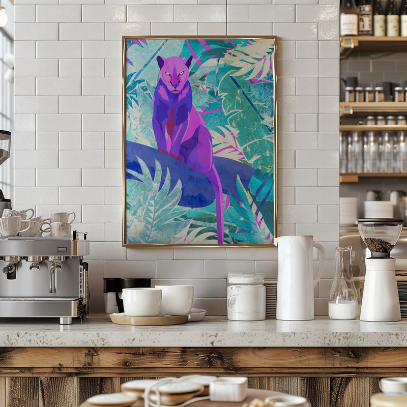 Pink Panther in the neon jungle - Stretched Canvas, Poster or Fine Art Print I Heart Wall Art