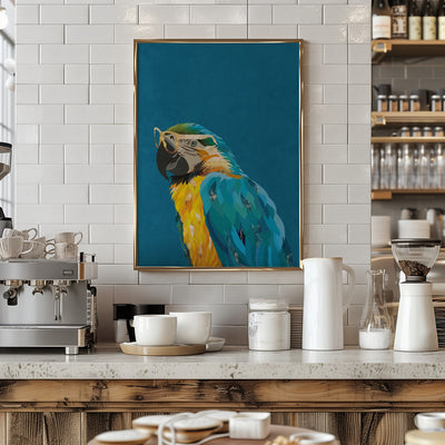 Vibrant macaw wearing glasses - Stretched Canvas, Poster or Fine Art Print I Heart Wall Art