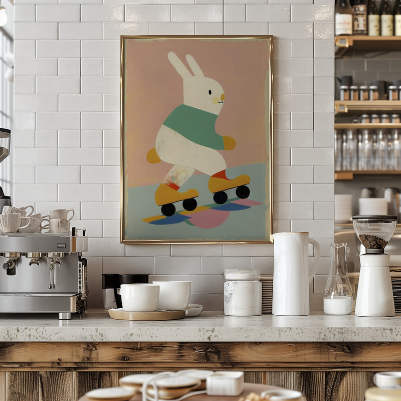 Skating Bunny - Stretched Canvas, Poster or Fine Art Print I Heart Wall Art