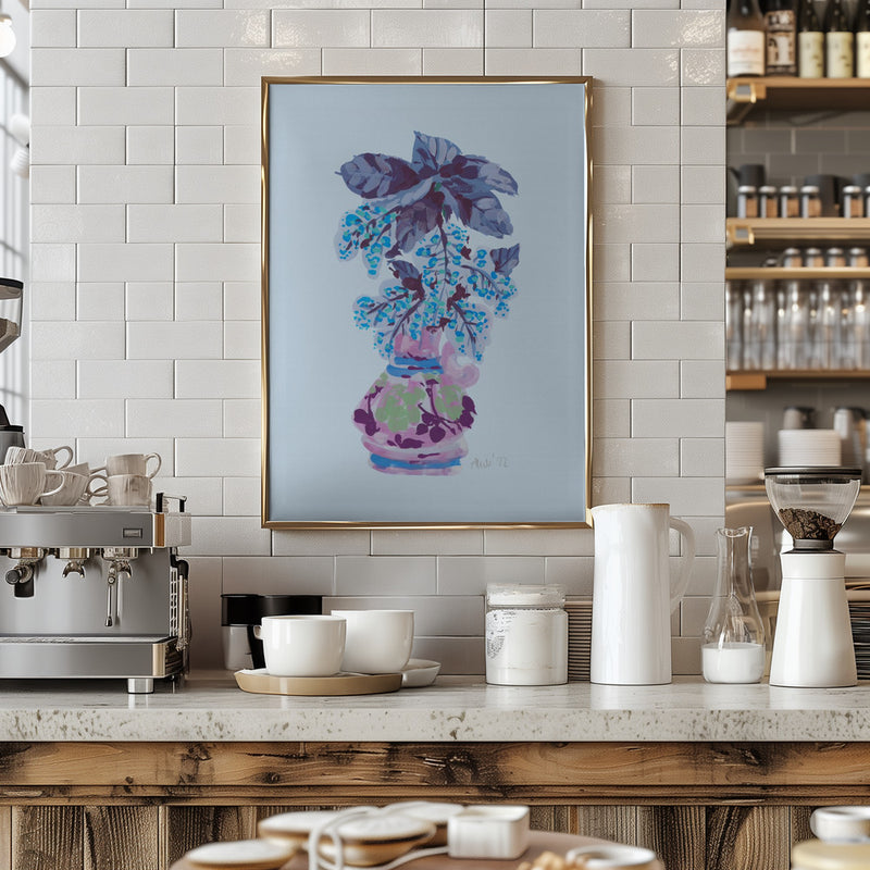 Blooming Vase In Blue - Stretched Canvas, Poster or Fine Art Print I Heart Wall Art