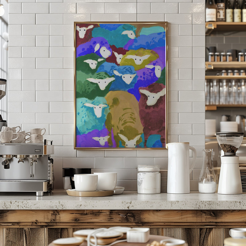 Colorful Sheep Cocktail seaside - Stretched Canvas, Poster or Fine Art Print I Heart Wall Art