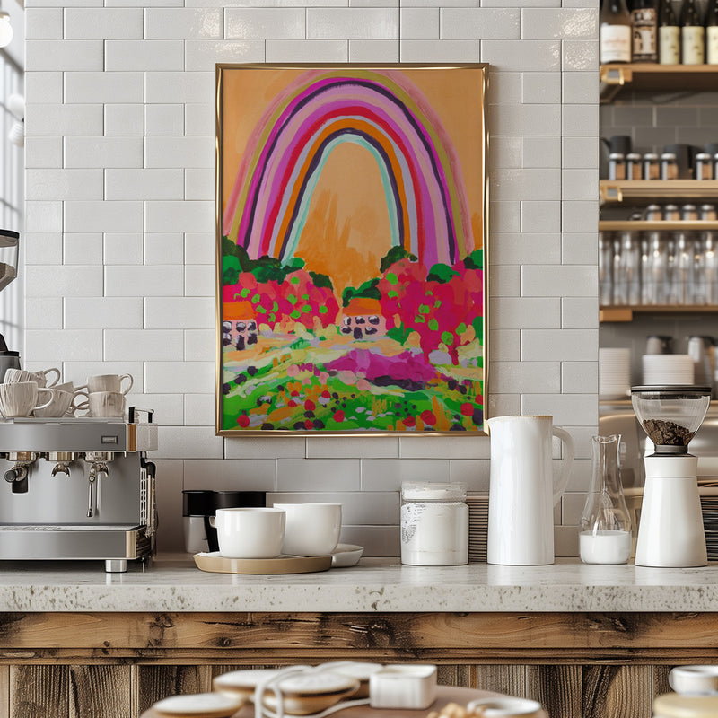 Countryside Rainbow On Orange - Stretched Canvas, Poster or Fine Art Print I Heart Wall Art