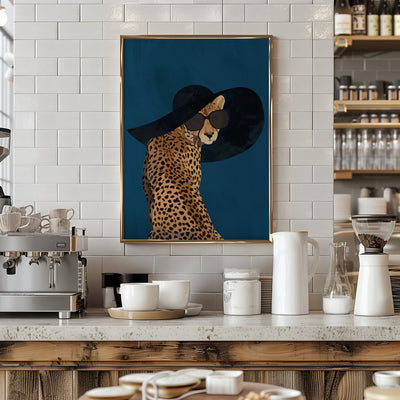 Fashionable Cheetah wearing a sunhat - Stretched Canvas, Poster or Fine Art Print I Heart Wall Art