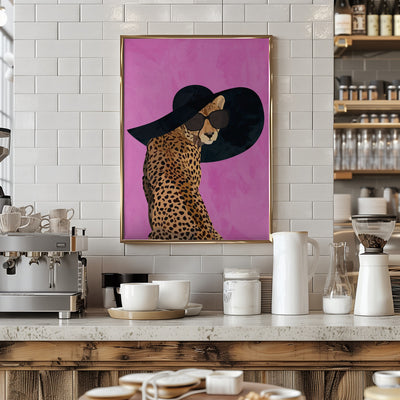 Cheetah Hat Pink - Stretched Canvas, Poster or Fine Art Print I Heart Wall Art