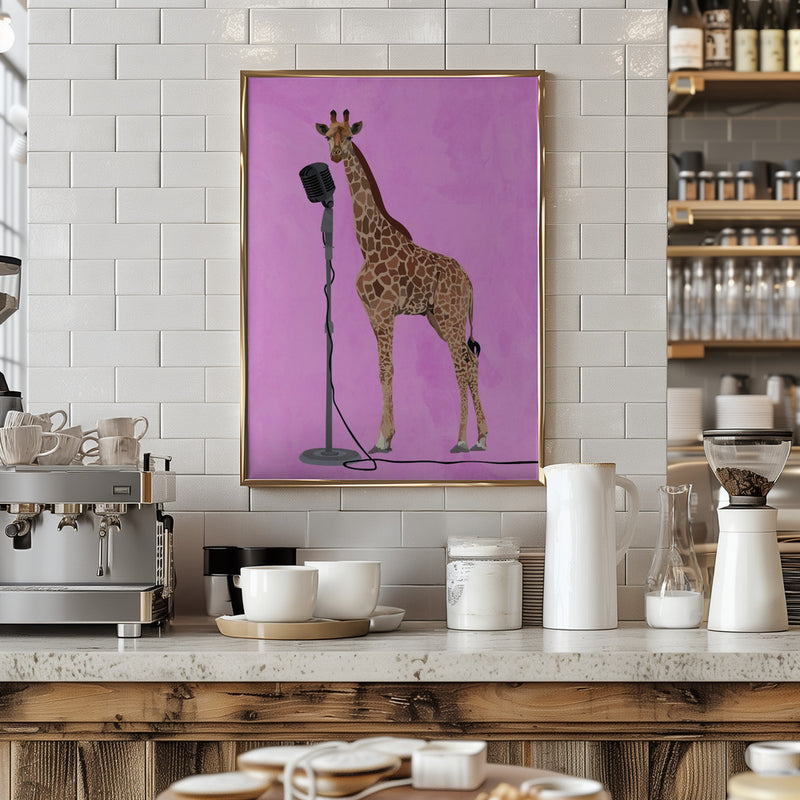 Giraffe Microphone Pink 01 - Stretched Canvas, Poster or Fine Art Print I Heart Wall Art