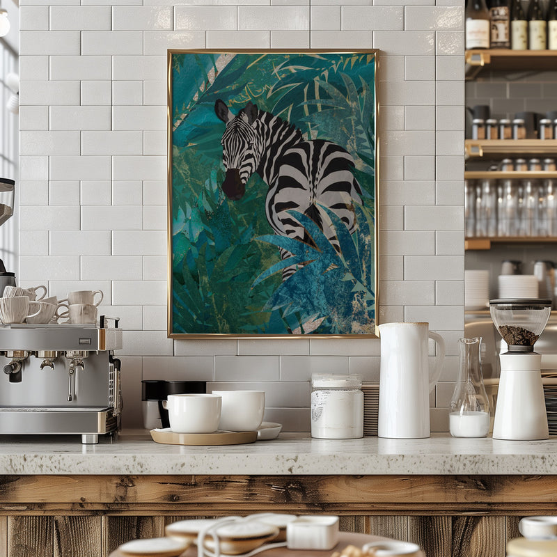 Zebra in the jungle 1 - Stretched Canvas, Poster or Fine Art Print I Heart Wall Art